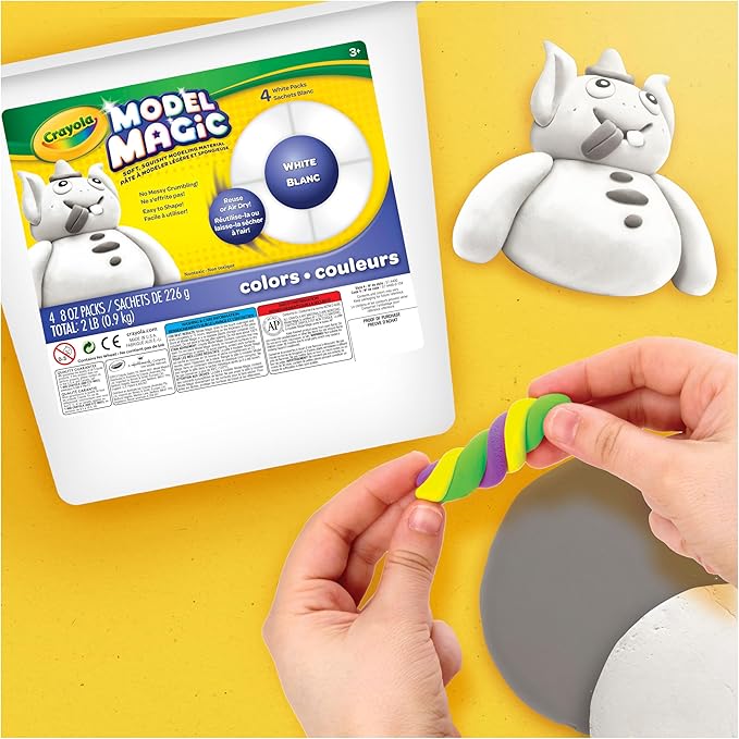 Crayola Model Magic White, 4‑Pack (8 oz Each), Air‑Dry Modeling Material for Kids, Soft Sculpting & Craft Clay Alternative, Reusable Art Material, Ages 3+