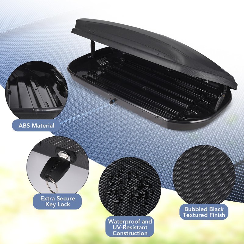 GarveeTech Rooftop Cargo Box Carrier,Dual-Side Opening Roof Mount Travel Luggage Storage Capacity,165 LBS Weight Capacity with Secure Straps&Keys, Vehicle Hard-Shell Carriers,Black (14 Cubic)