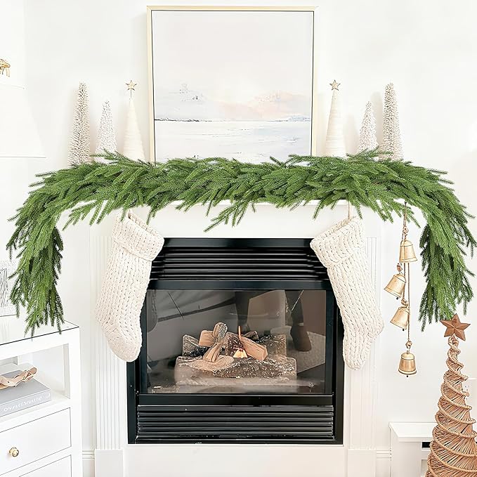DearHouse Norfolk Pine Garland, 9 Ft Artificial Greenery Christmas Decoration for Holiday Season, Mantel Fireplace Table Runner Centerpiece