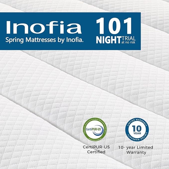 Inofia 12 Inch King Mattress, Hybrid Innerspring King Size Mattresses, Cool Bed with Breathable Soft Knited Fabric Cover, 101 Nights Trial
