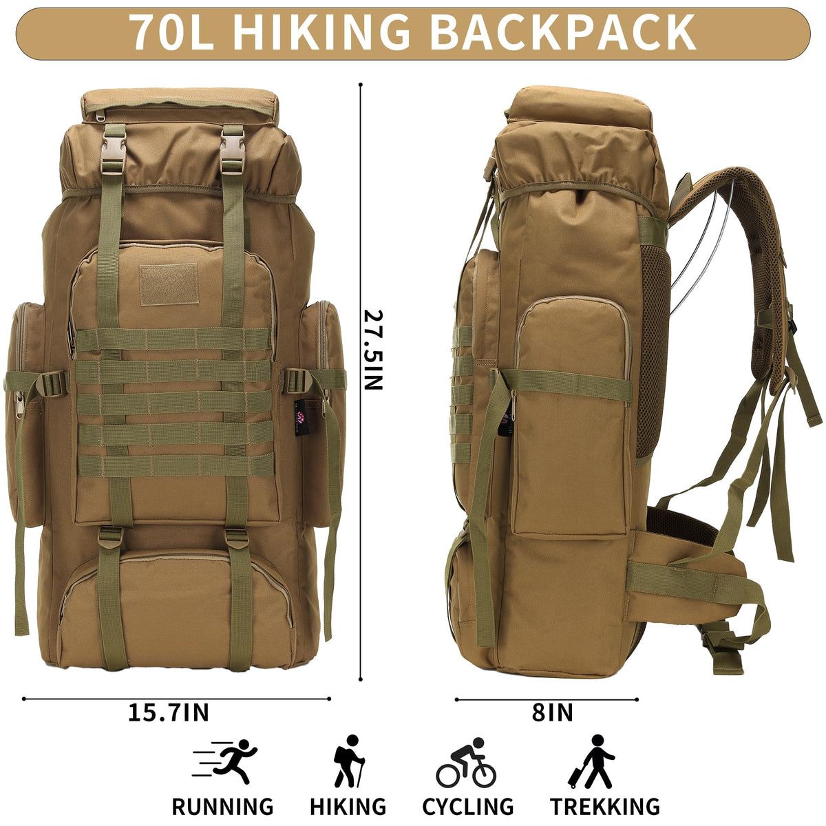 W WINTMING Hiking Backpack for Men 70L/100L Camping Backpack Military Rucksack Molle 3 Days Assault Pack for Climbing