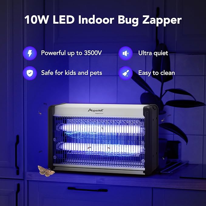 ASPECTEK Electric Bug Zapper, Upgraded UV-LED Light Lamp with a Long Life Span, Low Energy Consumption, Insect Killer for Mosquitos,Flies,Moths,LED Mosquito Trap for Indoor Use