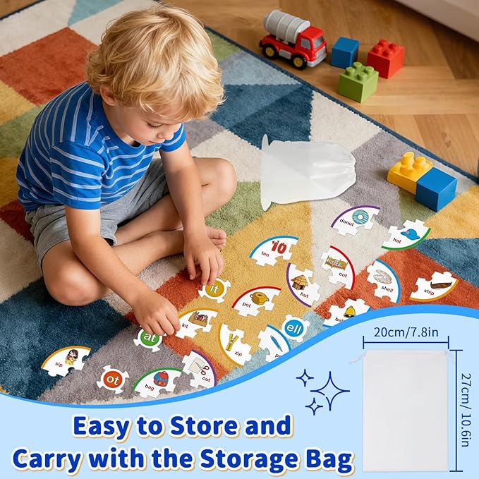 Phonics Word Puzzles for Kids, Phonetic Rhyming Game for Kindergarten, Reading Spelling Game, Toddler Speech Therapy Toys, Sight Words Games, Short Vowel Sound Blends for Preschool Learning