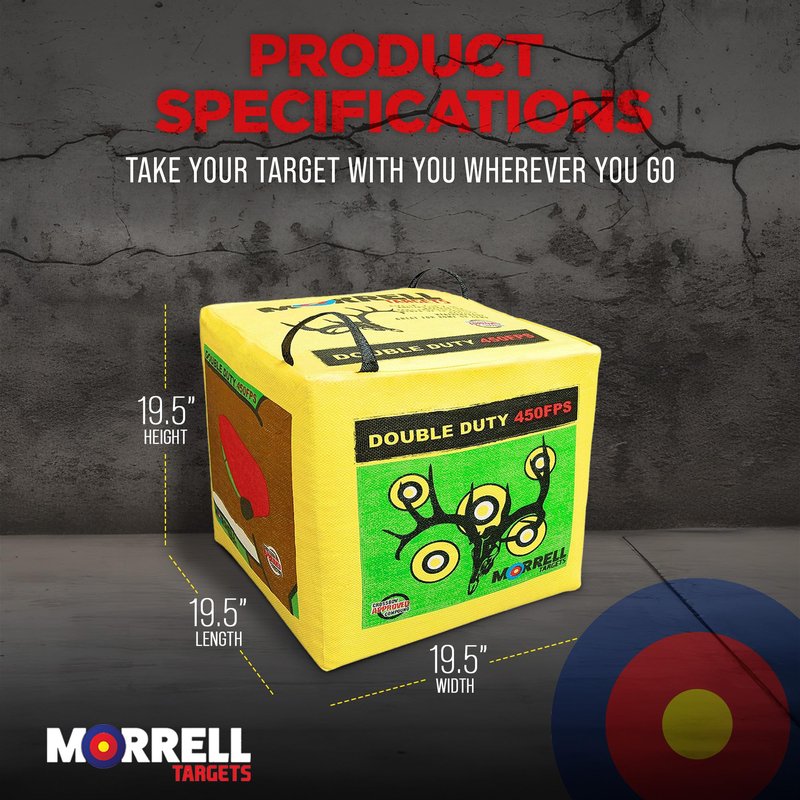 Morrell Double Duty 450 FPS Cube Field Point Archery Bag Target with Traditional Bullseyes, Nine-Ball, Dartboard Game, and Deer Vitals, Yellow