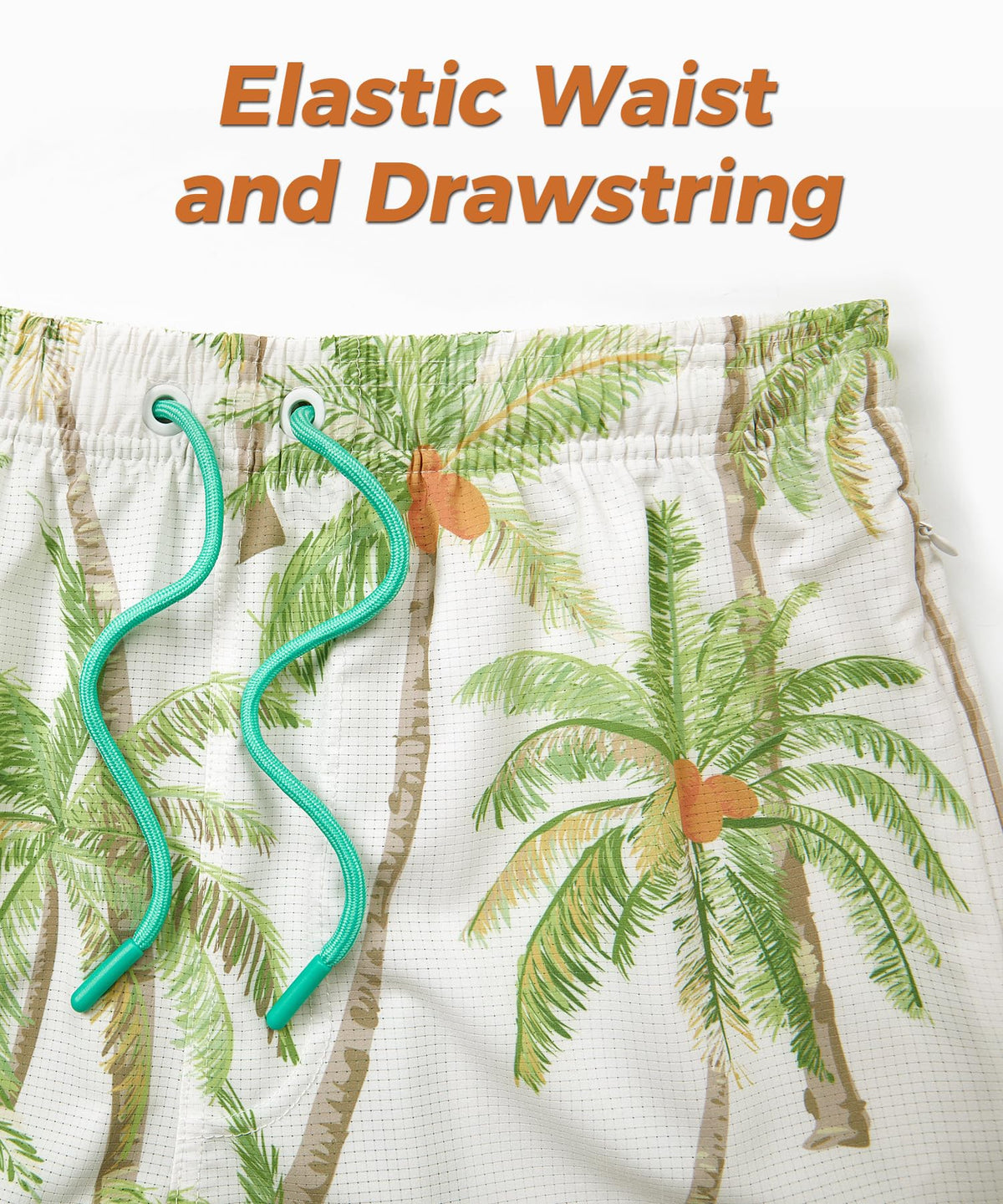 ELETOP Men's Swim Trunks with Compression Liner Bathing Suit Beach Board Shorts with Zipper Pockets Green Tree Beige L