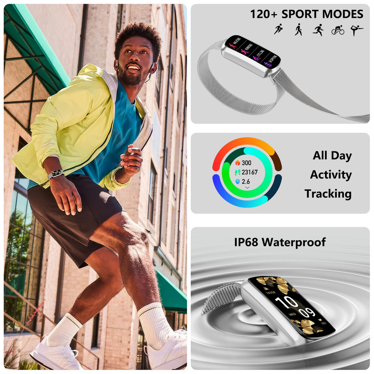 JYUAJOI Health Fitness Tracker, Smart Watch with 24/7 Heart Rate and Blood Pressure Monitor, Activity Tracker with Blood Oxygen, 120 Sport Mode Waterproof Sleep Tracker for Women Men (Silver)