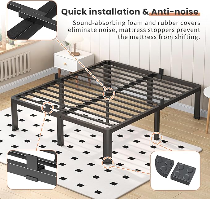 18 Inch Twin XL Heavy Duty 3500 lbs Bed Frame with Round-Corner Legs & Anti-Squeak Design – Quick Assembly Metal Platform, No Box Spring Needed