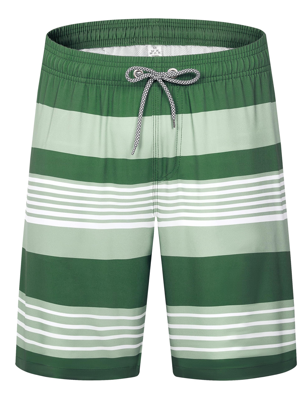ELETOP Men's Swim Trunks Quick Dry Bathing Suit Swimming Board Shorts Mesh Lining Beach Swimwear Stripe Green White M