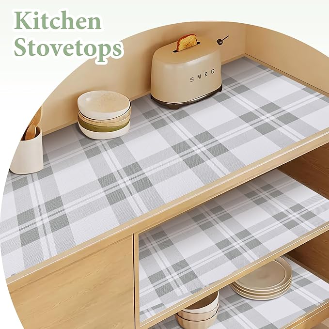 Drawer and Shelf Liner for Kitchen Cabinet: 17 in X 20 Ft Non Slip Waterproof Shelf Paper Non Adhesive Refrigerator Liners Light Grey Lattice Easy Liners for Bathroom