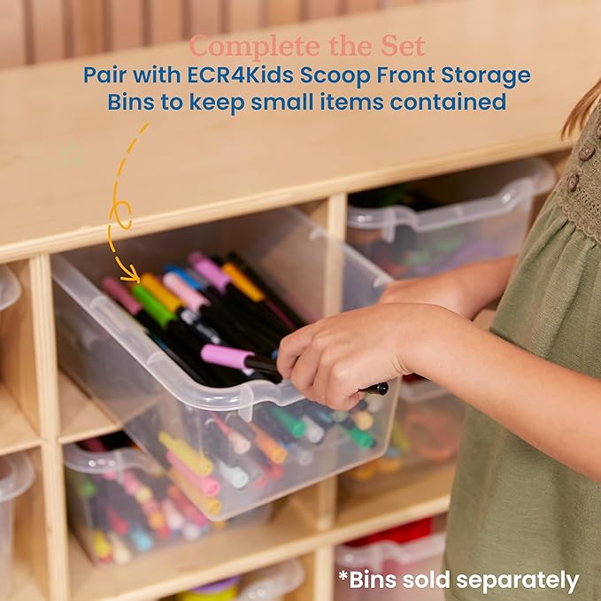 ECR4Kids Streamline 20 Cubby Tray Storage Cabinet, 4x5, Classroom Furniture, Natural