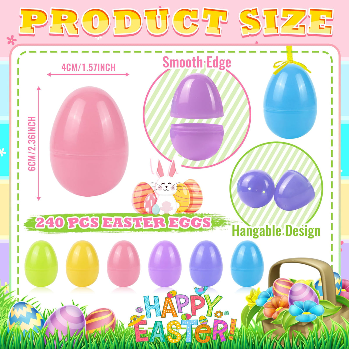 OCTERIC 180Pcs Easter Eggs, 2.3" Fillable Pastel Colors Plastic Easter Eggs Empty for Easter Hunt, Easter Basket Stuffers, Party Favor, Classroom Prize Supplies