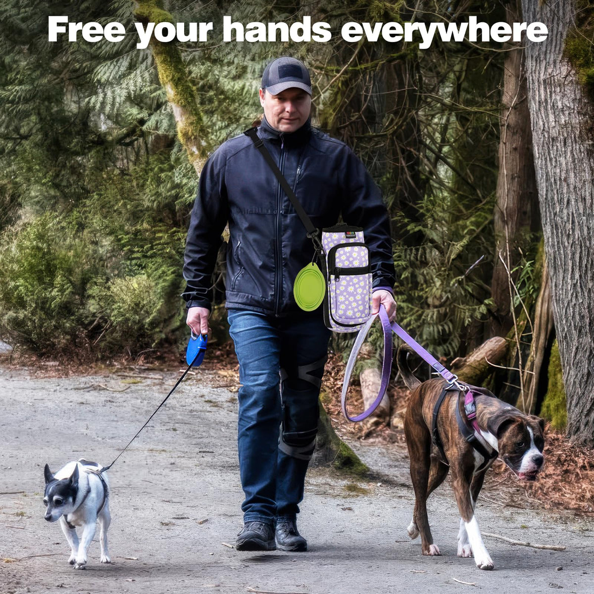 Nuovoware Water Bottle Carrier Bag, 25oz/32oz Bottle Pouch Holder, Adjustable Shoulder Hand Strap 2 Pocket Sling Neoprene Sleeve Sports Accessories for Hiking Travelling Camping, PurpleDaisy