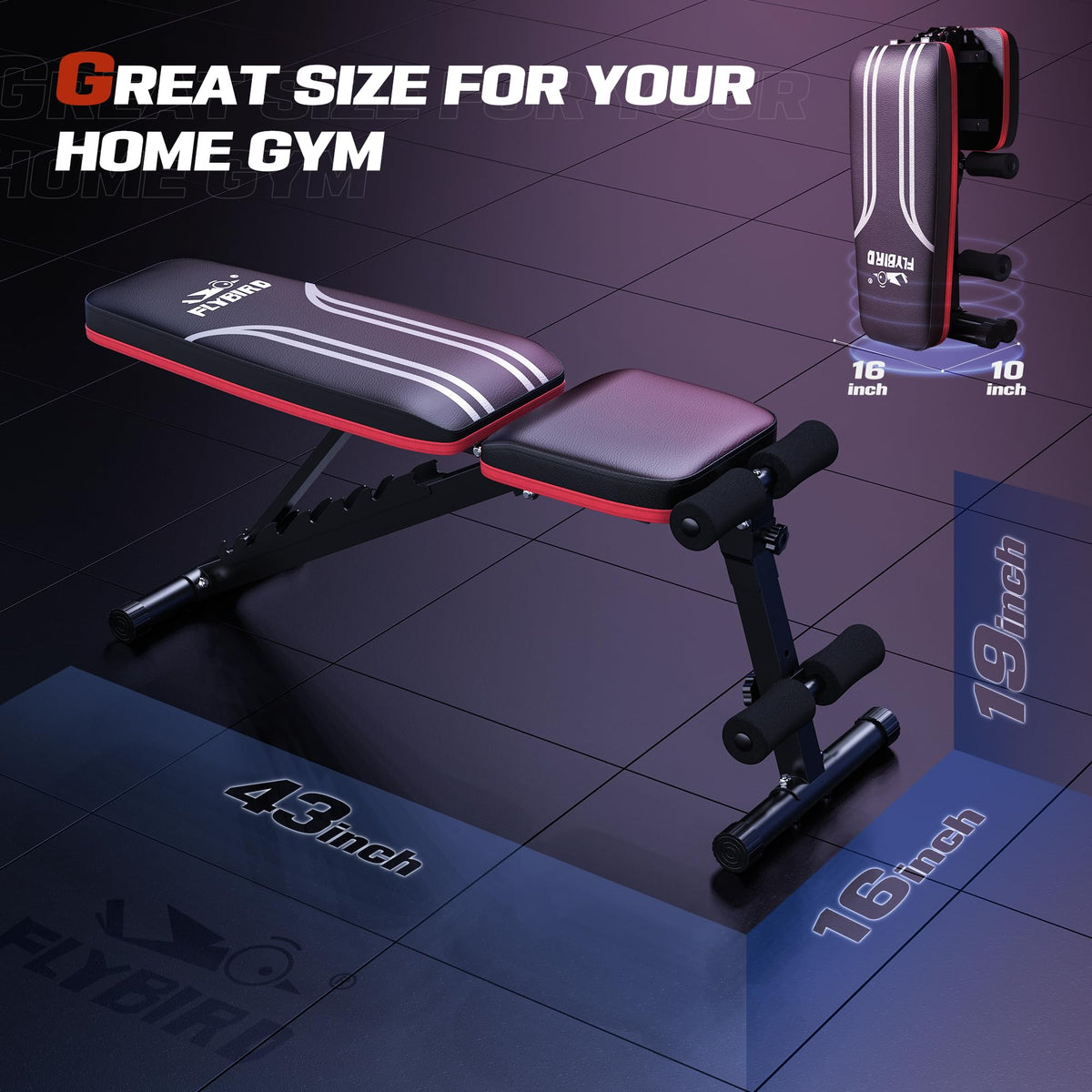 FLYBIRD Foldable Weight Bench with Resistance Bands, 8 Backrests Fast Adjustable FID for Home Gym Full Body Workout, Easy to Storage for Small Apartment