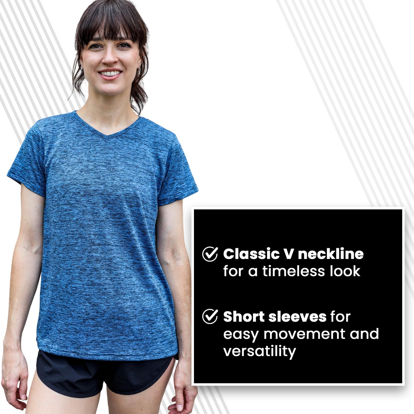 5-Pack Workout Tops for Women – Short Sleeve V-Neck Dry-Fit Moisture-Wicking Women's Activewear T-Shirts for Gym Yoga Running