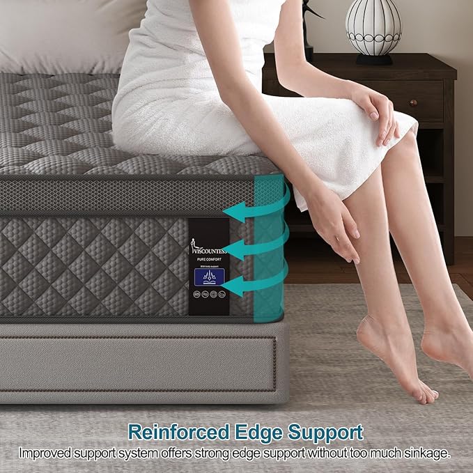King Mattress, 14 Inch Hybrid Mattresses Grey Euro Top Medium Firm for Back & Lumbar Support, 100 Night Trial, Individual Pocket Spring Bed for Motion Isolation & Pressure Relief