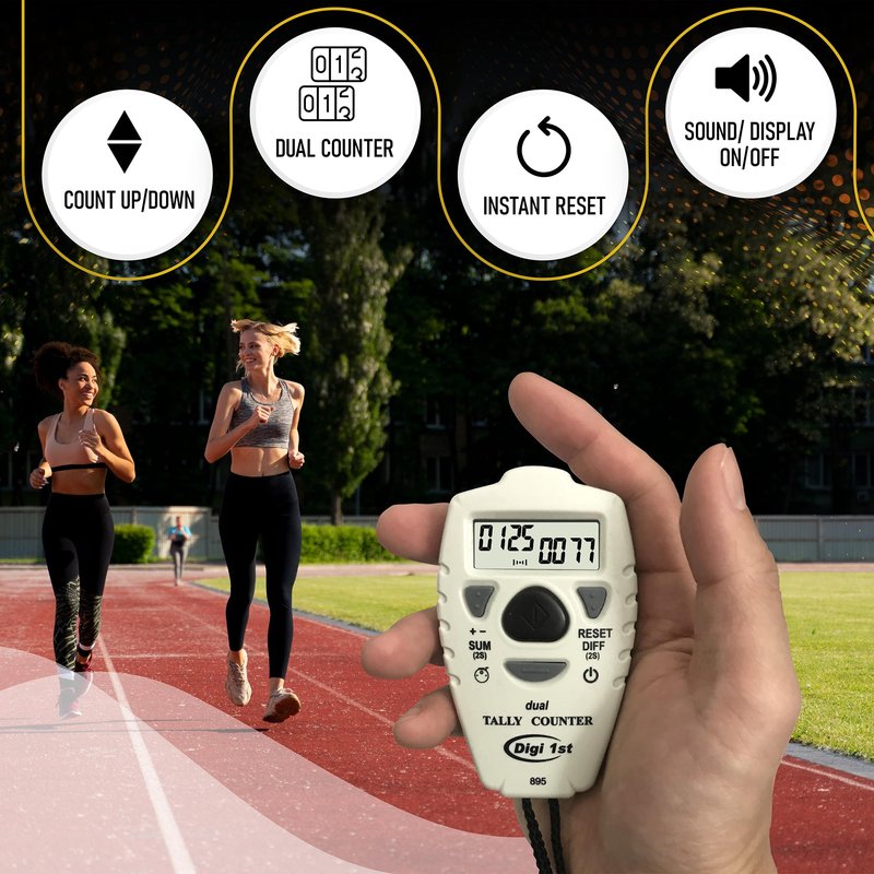 Digi 1st TC-895 Digital Dual Tally Counter, Electronic Up Down Clicker Counter, Add/Subtract People Counter, Handheld Pitch Counter for Golf, Lap & Sports Games