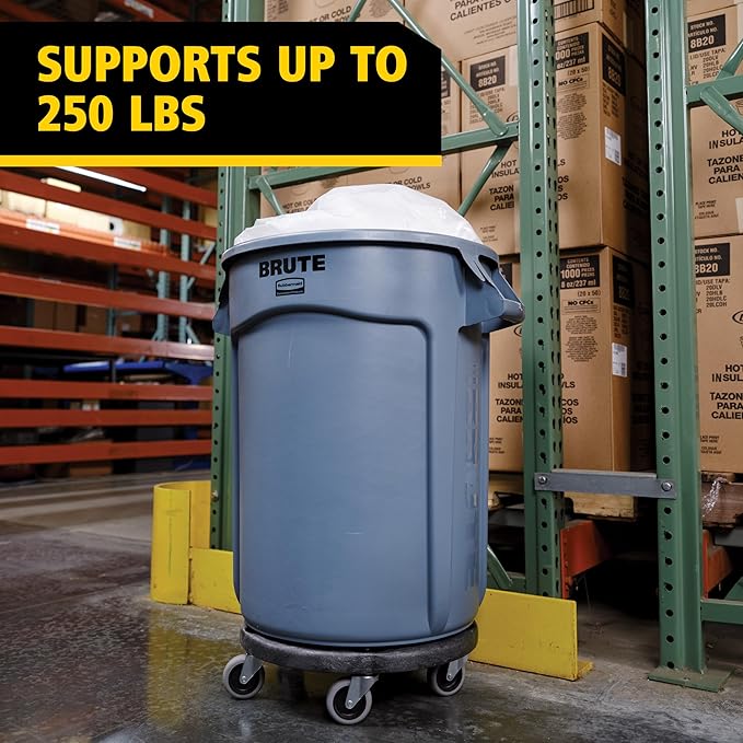 Rubbermaid Commercial Products BRUTE Dolly Black Fits 20 gallon, 32 gallon, 44 gallon, and 55 gallon BRUTE Containers, for Restaurants/Back of House/Offices/Warehouses/Airports/Commercial Environments
