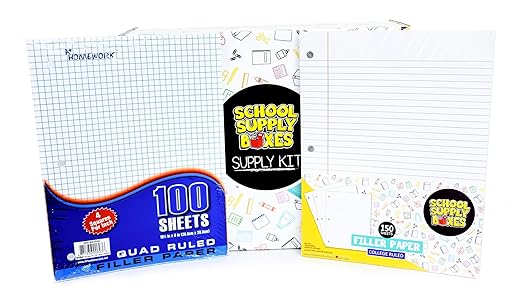 School Supply Boxes | STEM Class Case (4 Boxes) | Back to School Essentials Kit for Students & Teachers | Includes a Calculator, Graph Ruled Filler Paper, a Protractor, & More