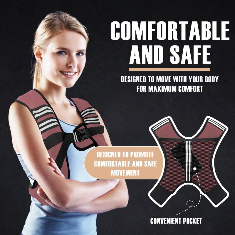 NATURELUX Weighted Vest with Reflective Stripe and Adjustable Buckle Straps, Sand Brown, 10 lbs