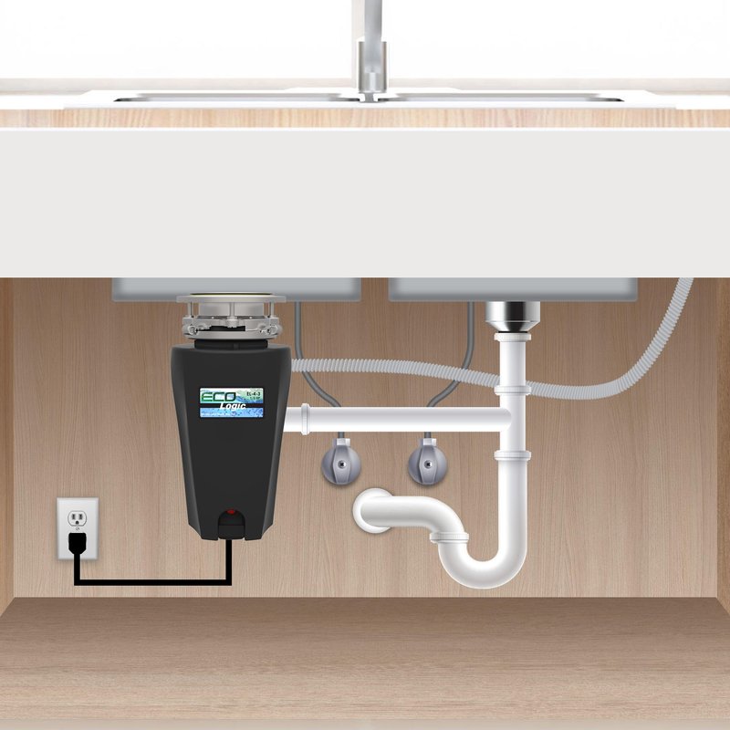 Eco Logic 1/3 Horsepower Garbage Disposal with Removeable Splash Guard, Attached Power Cord and Standard 3-Bolt Mounting System, Continuous Feed Disposer
