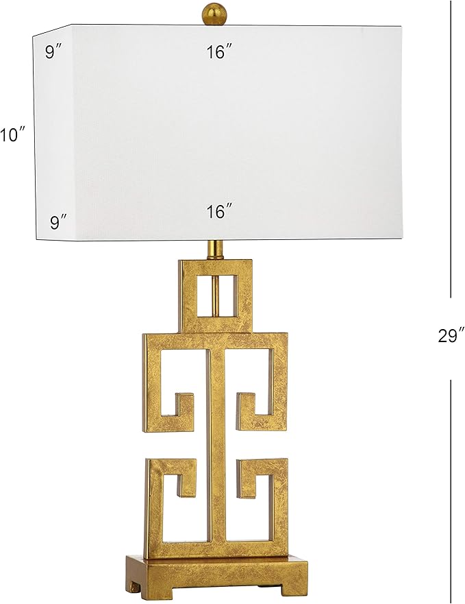 SAFAVIEH Lighting Collection – Greek Key Table Lamp Set of 2 – Antique Gold Metal Base with White Fabric Shade, LED Bulbs Included, 29-Inch Bedroom Living Room Desk Lamps (LIT4305A-SET2)