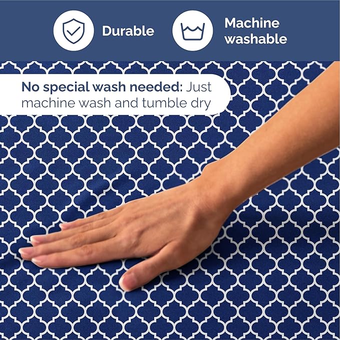 Blue Geometric Bed Sheets - 1 Flat & 1 Fitted Sheet & 2 Pillowcases w/ Deep Pockets – Wrinkle & Fade Free- Ultra-Soft, Breathable & Cooling - Luxury Moroccan Bed Set – Cal King Size - Navy Quatrefoil
