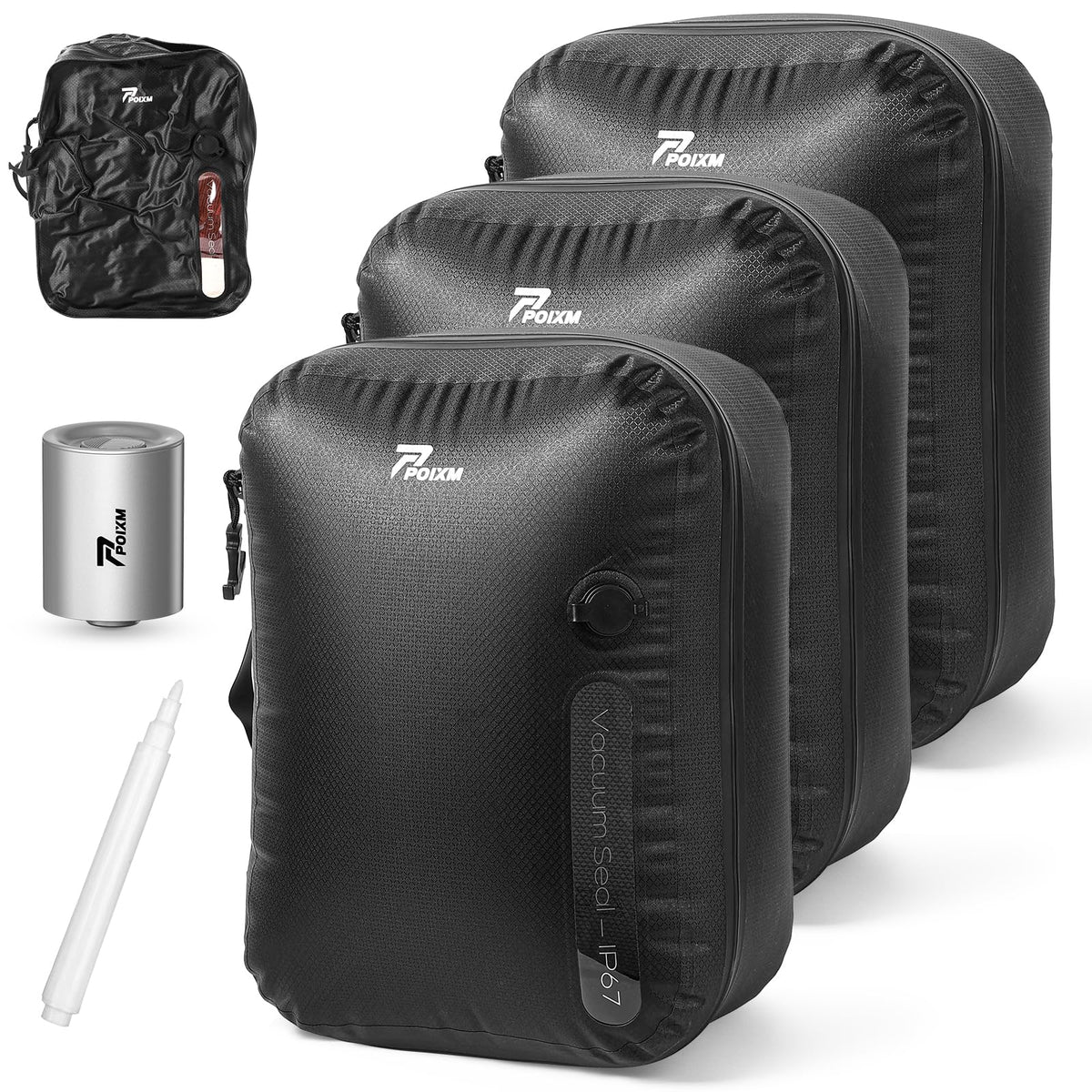 POIXM Travel Vacuum Bags with Pump, Carry-On Space Saver, Medium (3 Pack)