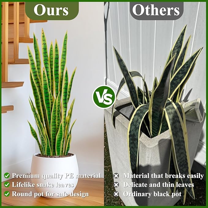 4ft Artificial Snake Plant – 46in Faux Sansevieria Plants, Fake Floor Plant for Indoor Outdoor, Front Porch Patio Home Office Decor, Mother-in-Law’s Tongue, Yellow 2Pcs