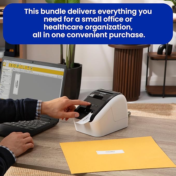 Brother QL-800 High-Speed Professional Label Printer, Plug & Label Feature, Brother Genuine DK Pre-Sized Labels, Multi-System Compatible – Black & Red Printing Available (Required USB Cable Included)