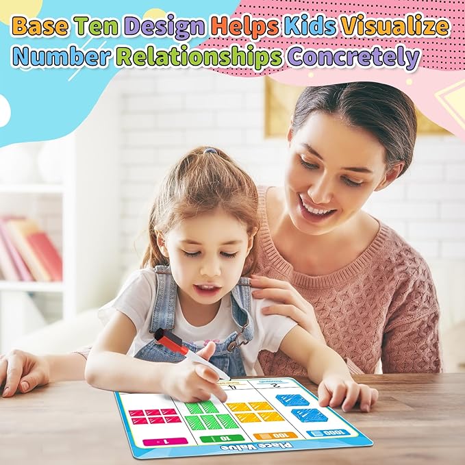 12 Pack Place Value Dry Erase Flash Cards Chart, 9" x 12" Base Ten Addition and Subtraction Math Manipulatives 1st 2nd 3rd Grade Classroom Must Haves Teacher Homeschool Supplies Essential