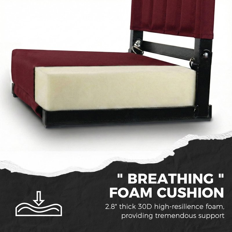 SPORT BEATS Stadium Seats with Back Support Bleacher Chairs with Back and Cushion Thick Padded Bleacher Seats Includes Shoulder Strap Maroon 2pcs Standard