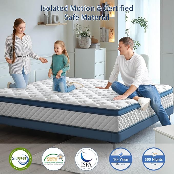 Queen Mattress,10 Inch Medium Firm Hybrid Queen size Bed Mattress, Memory Foam Mattresses in a Box for Pressure Relief, Individual Pocket Spring-Motion Isolation with Edge Support, CertiPUR-US