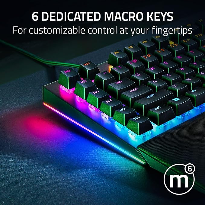 Razer BlackWidow V4 Mechanical Gaming Keyboard: Green Switches Tactile & Clicky - Chroma RGB - 6 Dedicated Macro Keys - Magnetic Wrist Rest- Multi-Function Roller &Media Keys (Renewed)