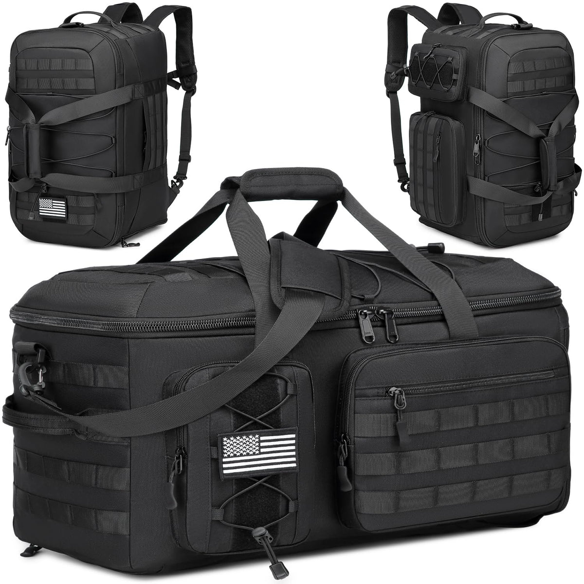 50L Gym Bag for Men and Women, 3-in-1 Duffle Bag for Travel Sports with Shoe Compartment, Military Tactical Backpack for Overnight Weekender Workout
