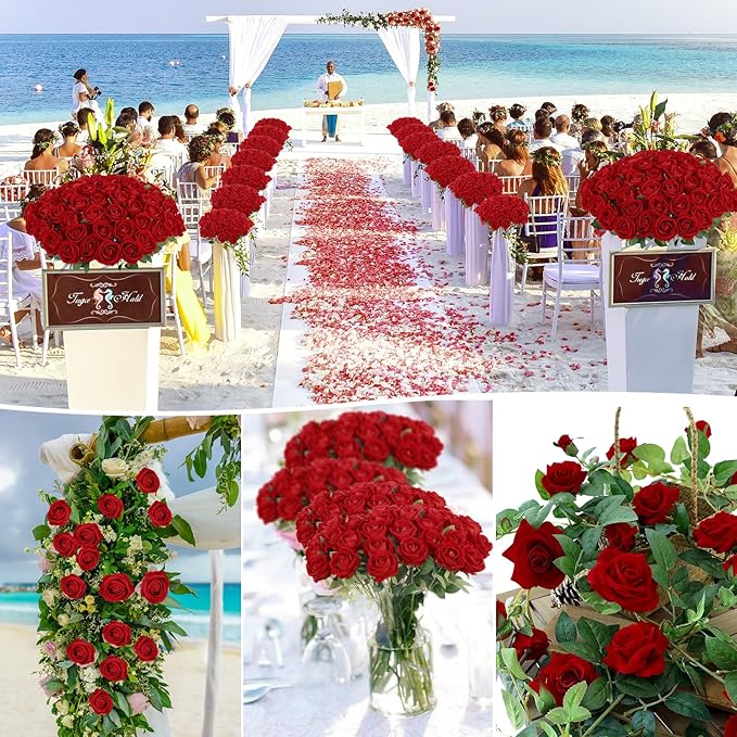 60 Pcs Artificial Roses Bulk Velvet Silk Roses Red Rose Flowers for Wedding Centerpieces Bridal Bouquet Mohter's Day Valentine's Day Christmas Home Decor (60, Red)