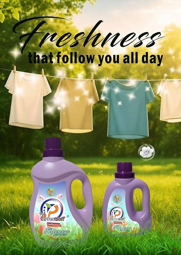 Perfectionplus Fabric softener, ultra soft, concentrated formula, long lasting fresh scent, gentle on clothes, reduces wrinkles, 2L(67.6 Fl.oz) 90 loads, high performance.