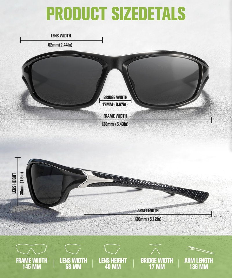 QALLY Polarized Sunglasses Men Sports Sunglasses for Men UV400 Sunglasses for Driving Golf Cycling Fishing Running