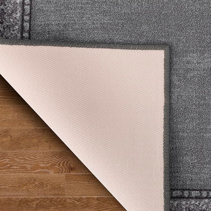 Antep Rugs Alfombras Bordered Modern 2x10 Non-Slip (Non-Skid) Low Pile Rubber Backing Indoor Area Runner Rug (Gray, 2' x 10')