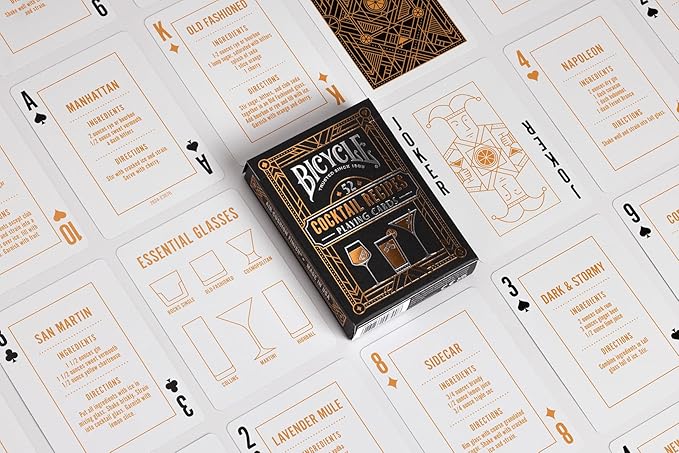 Bicycle Cocktail Playing Cards, Includes 52 Cocktail Recipes Featuring Old Fashioned, Margarita, Moscow Mule, Daiquiri, and Mojito Cocktail Recipes, 1 Deck