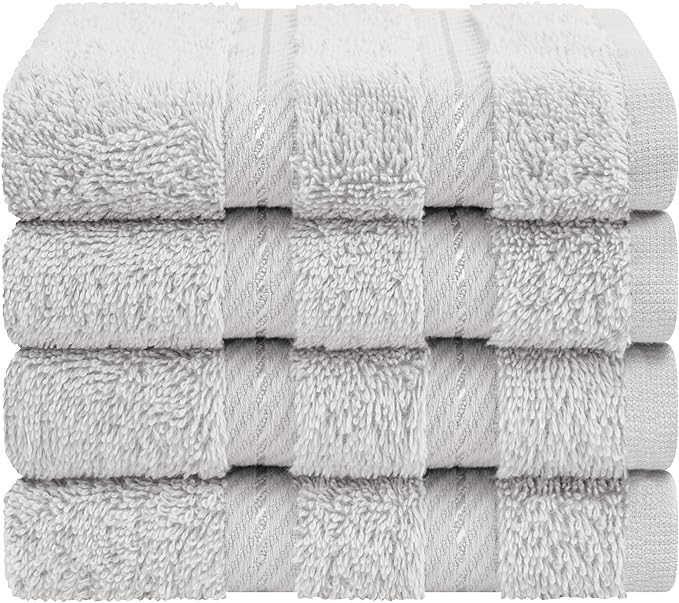 American Soft Linen Luxury Washcloths for Bathroom, 600 GSM 100% Cotton 4 Piece Turkish Wash Cloth Set, 13x13 in Soft Rags for Body and Face, Silver Gray Washcloths