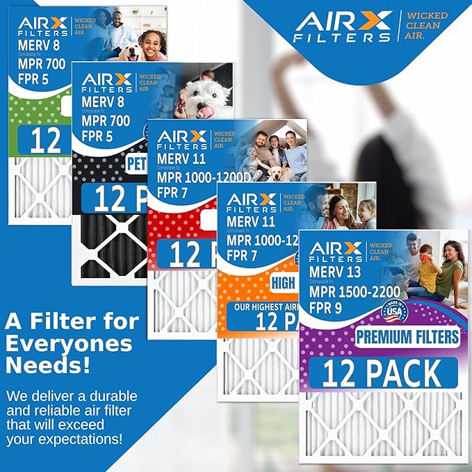 14x25x1 Air Filter MERV 13 Rating, 12 Pack of Furnace Filters Comparable to MPR