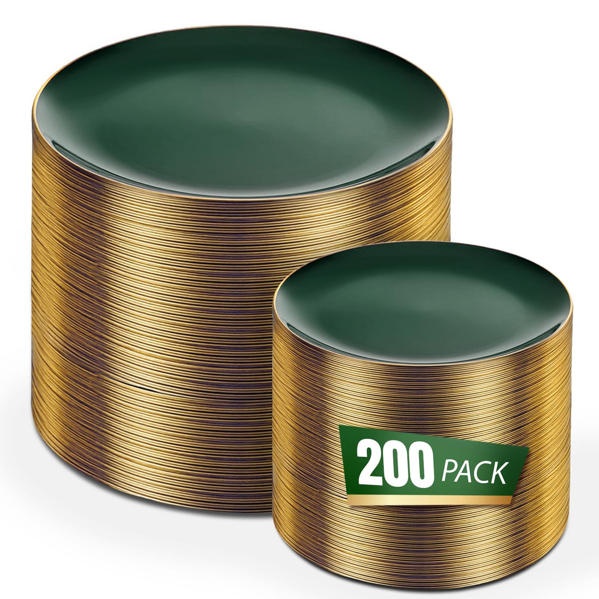 bUCLA 100PCS Clear and Gold Plastic Plates - Clear Disposable With Gold Rim Include 50 Each (10 inch Dinner & 7 inch Dessert) Plates, Ideal for Party & Thanksgiving