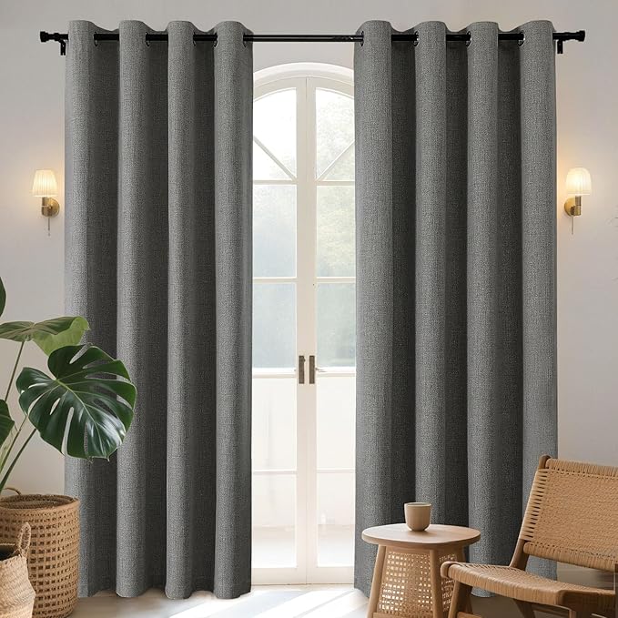 Joydeco Blackout Curtains 108 Inches Long 2 Panels Burg, Room Darkening Curtains for Bedroom, 100% Black Out Textured Thermal Drapes Privacy Protection 2 Panels Set(W52 x L108 Inch, Grey)