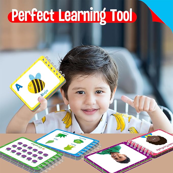 4 Spanish Learning Flipbooks, Double-Sided Printed Mini Book Set, Alphabet A-Z, Number 1-20, Feelings and Emotions, Shapes and Colors Mini Board Books Set, Early Educational Tool for Kids