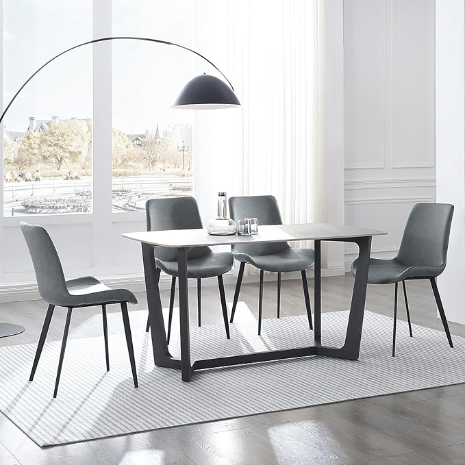 Dining Chairs, Modern PU Leather Dining Room Chair with Sturdy Metal Legs, Upholstered Seat Dinner Chairs Accent Side Chairs for Indoor Kitchen Living Room (Grey, Set of 2)