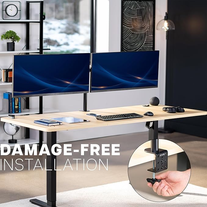 VIVO Premium Dual Ultra Wide LCD LED 27 to 38 inch Monitor Desk Mount, Heavy Duty, Adjustable Telescoping Arms, Flush Wall Setup, Fits 2 Screens, Black, STAND-TS38C