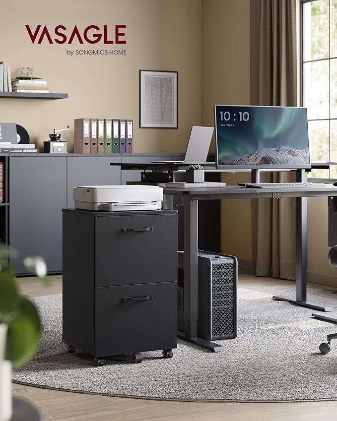 VASAGLE 2-Drawer File Cabinet, Small Rolling Filing Cabinet for Home Office, Printer Stand, for A4, Letter-Size Documents, 15.7 x 16.5 x 27.6 Inches, Ink Black UOFC040B16