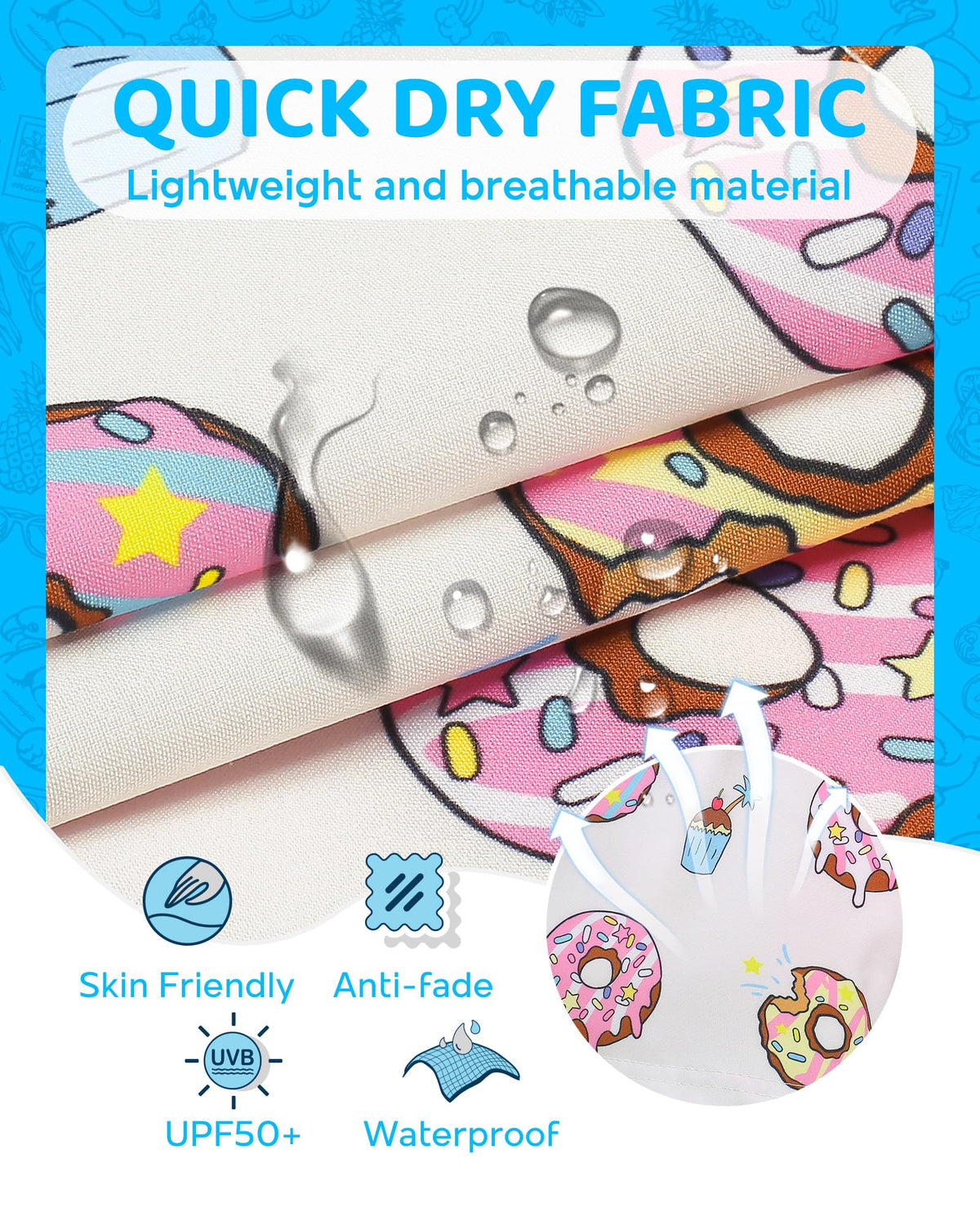 maamgic Boys Swim Trunks with Compression Liner 4-Way Stretch Quick Dry Swim Shorts Swimming Trunks Toddler Donut White 3T