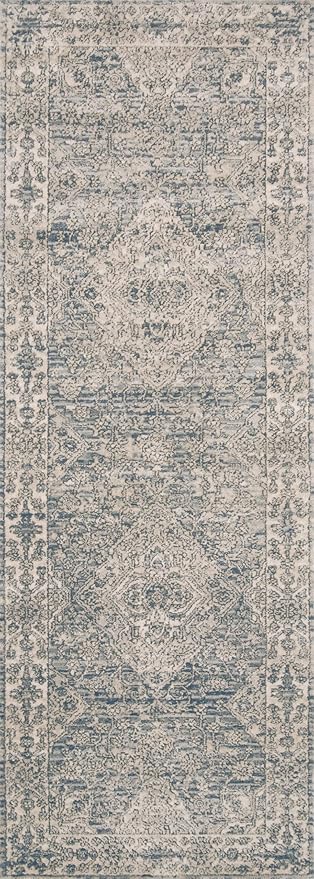Loloi Teagan Collection TEA-04 Sky/Natural 5'-3" x 7'-6" Area Rug, Large, Soft Neutral Rug, High-Traffic for Living Room, Bedroom, Home Office, Dining Area
