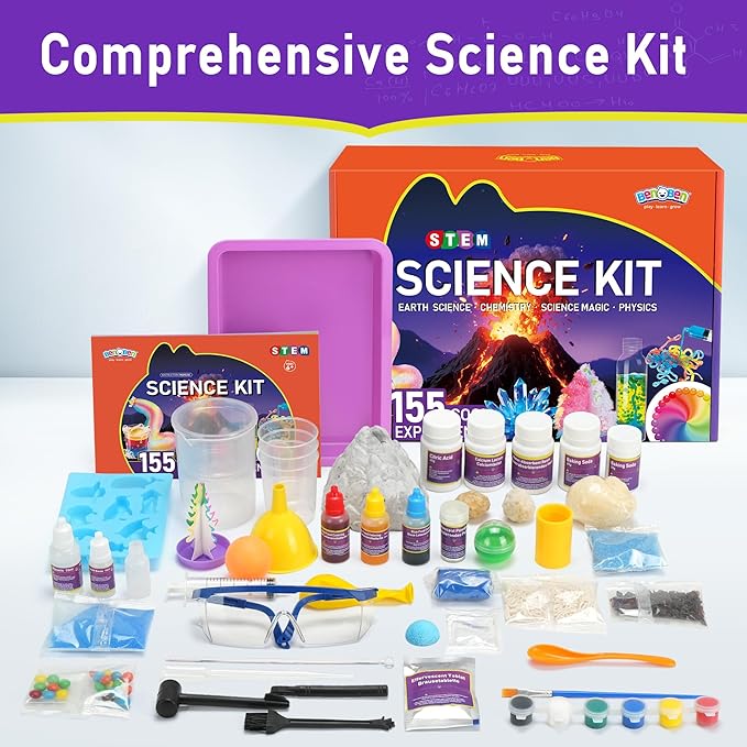 BenBen Science Kits for Kids Age 9-12, 155 Experiments Educational Toy, STEM Toys for 6 7 8 Year Old Boys Girls Birthday Gift, Volcano Science Kit, Chemistry Set for Homeschooling